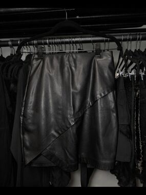 Dynamite Black Faux Leather Asymmetrical Mini Skirt